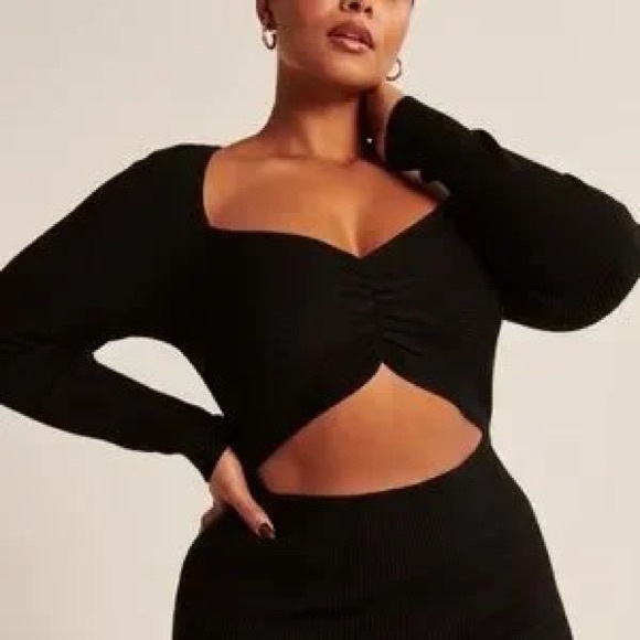 Abercrombie & Fitch Cinched Front Cutout Midi Sweater Dress in Black - Picture 2 of 8